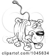 Royalty Free RF Clip Art Illustration Of A Cartoon Black And White Outline Design Of A Sharpei Dog Running With A Leash Attached