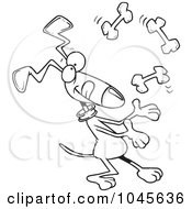 Royalty Free RF Clip Art Illustration Of A Cartoon Black And White Outline Design Of A Dog Juggling Bones