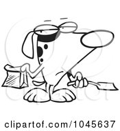 Poster, Art Print Of Cartoon Black And White Outline Design Of A Self Cleaning Dog Scooping His Poop