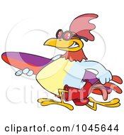 Poster, Art Print Of Cartoon Surfer Rooster Carrying A Board