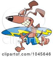 Royalty Free RF Clip Art Illustration Of A Cartoon Surfer Dog Running With A Board by toonaday