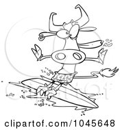Royalty Free RF Clip Art Illustration Of A Cartoon Black And White Outline Design Of A Surfer Cow