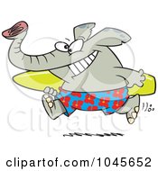 Royalty Free RF Clip Art Illustration Of A Cartoon Surfer Elephant Carrying A Board by toonaday