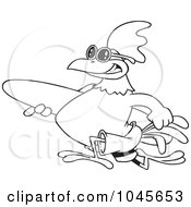 Royalty Free RF Clip Art Illustration Of A Cartoon Black And White Outline Design Of A Surfer Rooster Carrying A Board