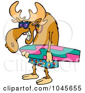 Poster, Art Print Of Cartoon Surfer Moose Carrying A Board