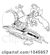 Royalty Free RF Clip Art Illustration Of A Cartoon Black And White Outline Design Of A Surfer Rat