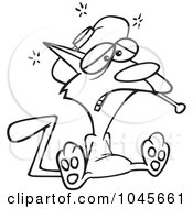Royalty Free RF Clip Art Illustration Of A Cartoon Black And White Outline Design Of A Sick Cat With A Fever