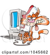 Royalty Free RF Clip Art Illustration Of A Cartoon Christmas Cat With A Computer Mouse In His Mouth by toonaday