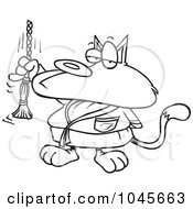 Royalty Free RF Clip Art Illustration Of A Cartoon Black And White Outline Design Of A Spoiled Cat Ringing A Bell