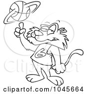 Poster, Art Print Of Cartoon Black And White Outline Design Of A Big Cat Spinning A Basketball