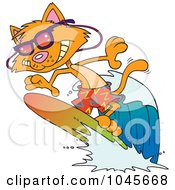 Royalty Free RF Clip Art Illustration Of A Cartoon Surfer Cat Riding A Wave by toonaday