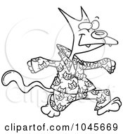 Poster, Art Print Of Cartoon Black And White Outline Design Of A Cat In His Pajamas