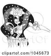 Royalty Free RF Clip Art Illustration Of A Cartoon Black And White Outline Design Of A Boot Flying At A Serenading Cat On A Fence