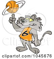 Poster, Art Print Of Cartoon Big Cat Spinning A Basketball