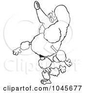 Cartoon Black And White Outline Design Of A Snobbish Poodle Walking Upright
