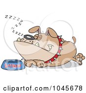 Poster, Art Print Of Cartoon Sleeping Bulldog By His Food Dish