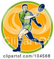 Royalty Free RF Clipart Illustration Of A Green Blue And Orange Throwing Rugby Player Logo