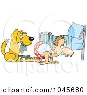 Cartoon Dog Holding A Sock While His Master Searches