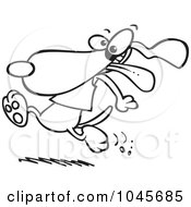 Poster, Art Print Of Cartoon Black And White Outline Design Of A Dog Running With His Tongue Hanging Out
