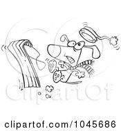 Poster, Art Print Of Cartoon Black And White Outline Design Of A Dog Falling Off A Sled