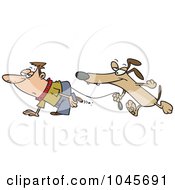 Poster, Art Print Of Cartoon Dog Walking A Man On A Leash