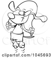 Royalty Free RF Clip Art Illustration Of A Cartoon Black And White Outline Design Of A Dog Skipping Rope