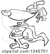 Cartoon Black And White Outline Design Of A Super Dog Standing In A Cape