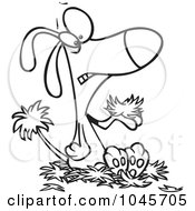 Cartoon Black And White Outline Design Of A Dog With Alopecia Sitting On A Pile Of Hair
