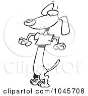 Royalty Free RF Clip Art Illustration Of A Cartoon Black And White Outline Design Of A Wiener Dog Wearing A Short T Shirt by toonaday
