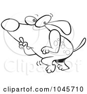 Royalty Free RF Clip Art Illustration Of A Cartoon Black And White Outline Design Of A Sneaky Dog Tip Toeing