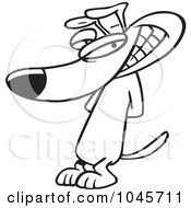 Royalty Free RF Clip Art Illustration Of A Cartoon Black And White Outline Design Of A Sneaky Dog Grinning