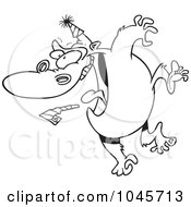 Royalty Free RF Clip Art Illustration Of A Cartoon Black And White Outline Design Of A Party Gorilla Jumping by toonaday