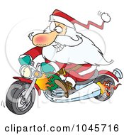 Poster, Art Print Of Cartoon Biker Santa On A Motorcycle