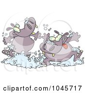 Poster, Art Print Of Cartoon Party Hippos Playing In Bubbles