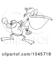Royalty Free RF Clip Art Illustration Of A Cartoon Black And White Outline Design Of A Nautical Pelican by toonaday