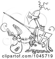 Poster, Art Print Of Cartoon Black And White Outline Design Of A Broke Jouster On A Donkey