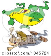 Poster, Art Print Of Cartoon Crocodile Stomping On A Hunter