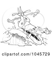 Royalty Free RF Clip Art Illustration Of A Cartoon Black And White Outline Design Of A Surfer Goat