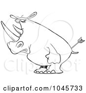 Royalty Free RF Clip Art Illustration Of A Cartoon Black And White Outline Design Of A Peeved Rhino