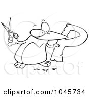 Royalty Free RF Clip Art Illustration Of A Cartoon Black And White Outline Design Of A Penguin Cutting Out The Letter P