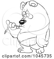 Poster, Art Print Of Cartoon Black And White Outline Design Of A Bored Panda Eating Bamboo