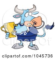 Poster, Art Print Of Cartoon Sports Bull Holding A Trophy Cup