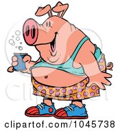 Cartoon Party Pig Holding Beer