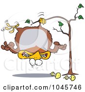 Cartoon Fat Partridge Hanging Upside Down In A Pear Tree