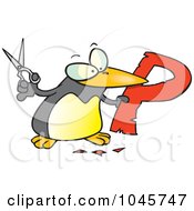 Royalty Free RF Clip Art Illustration Of A Cartoon Penguin Cutting Out The Letter P by toonaday