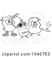 Royalty Free RF Clip Art Illustration Of A Cartoon Black And White Outline Design Of Chick Peeps by toonaday