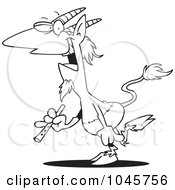 Cartoon Black And White Outline Design Of A Pan Faun Holding A Flute