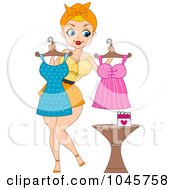 Poster, Art Print Of Pinup Woman Trying To Figure Out What Dress To Wear For Valentines Day