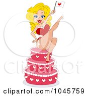 Poster, Art Print Of Blond Pinup Woman Holding A Heart Flag On A Cake