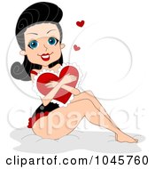 Royalty Free RF Clip Art Illustration Of A Pinup Woman Hugging A Heart Pillow by BNP Design Studio